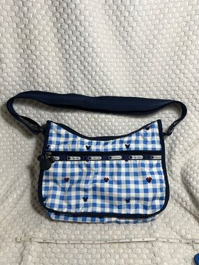 LeSportsac Blue Gingham Crossbody Bag with Mickey / Minnie Accents